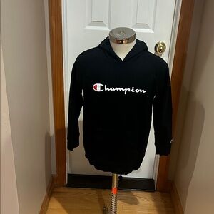 Champion Black Crewneck Hoodie with Script Logo